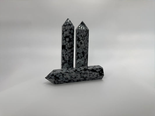 Snowflake Obsidian Crystal Tower – Protection, Balance & Grounding