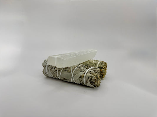 White Sage Smudge Stick with Selenite Crystal