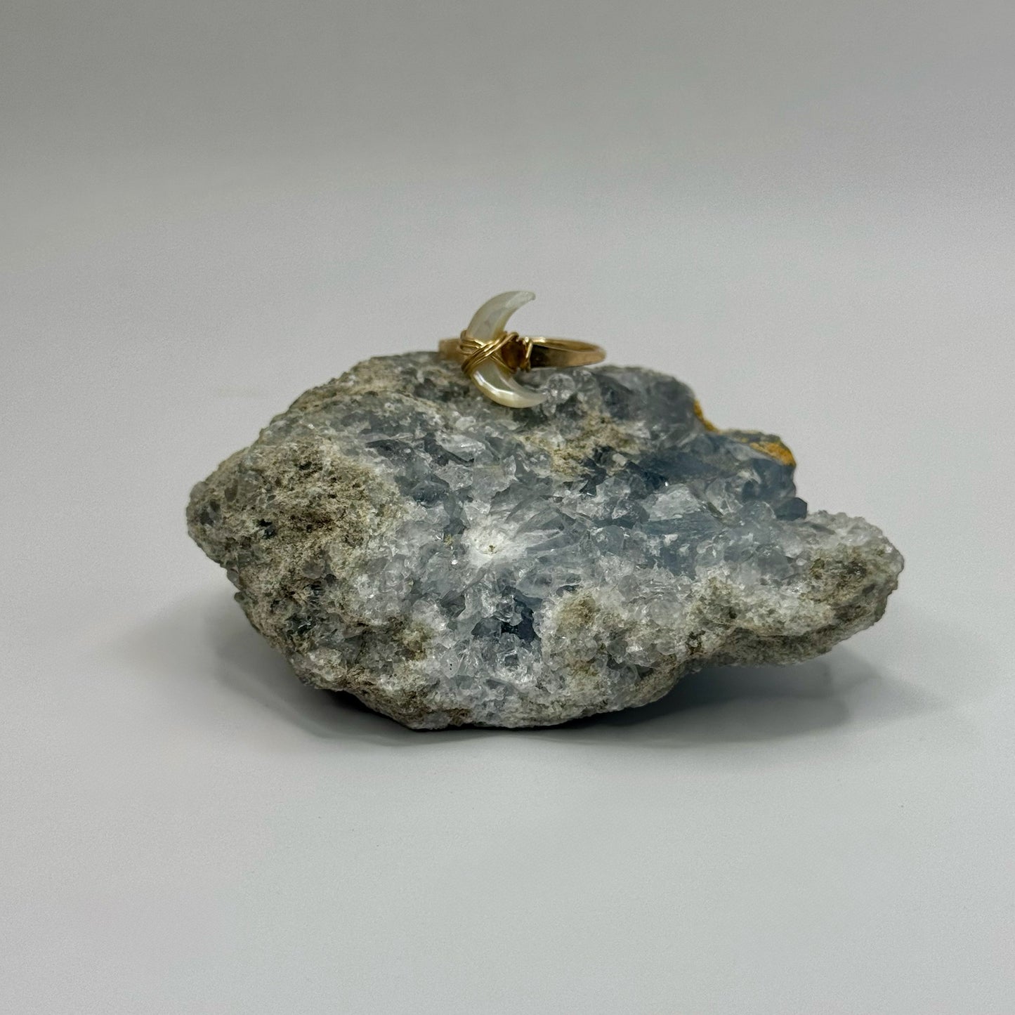 Lunar Radiance Duo – White Opal Crescent Moon Necklace & Ring (Gold)