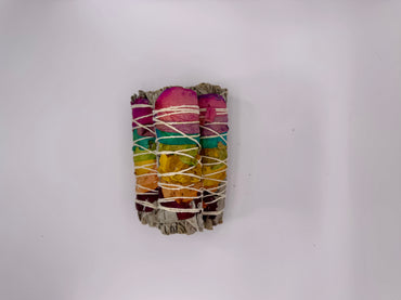 Rainbow Rose-Wrapped White Sage Smudge Stick (4”)-3 Pack