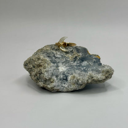 Lunar Radiance Duo – White Opal Crescent Moon Necklace & Ring (Gold)